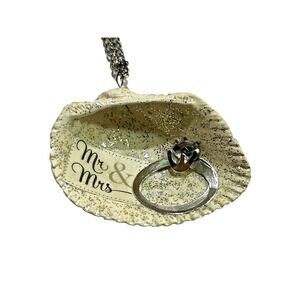 Handmade Art Wedding Seashell Necklace Mr and Mrs approx 20" chain gift beach